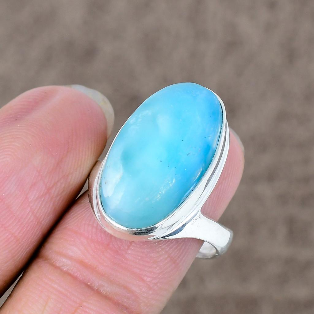 Republic Larimar Genstone Handmade 925 Sterling Silver Jewelry Ring Size 8 KKG-494