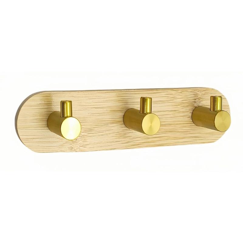 Bamboos And Stainless Steel Hook For Hanging Towels Clothes Decorative Coat Rack Wall Mounted Key Organizer