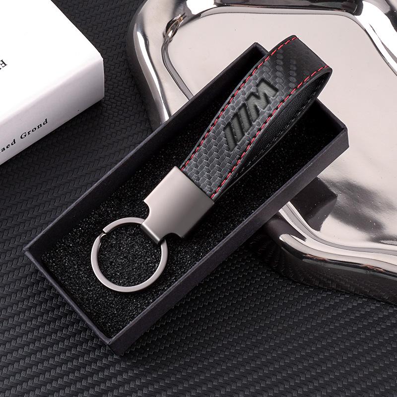 QNLT6 Carbon Fibre Leather Car Keychain Key Ring Badge Keyring Key Chain Rings for Bmw M Performance G30 G32 3 4 5 7 M3 M4 M5 X1 X3 X5
