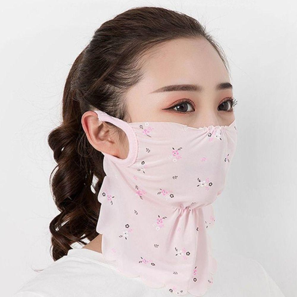 Flower Pattern Ice Silk Mask UV Protection Face Gini Mask Breathable Face Cover  Hiking