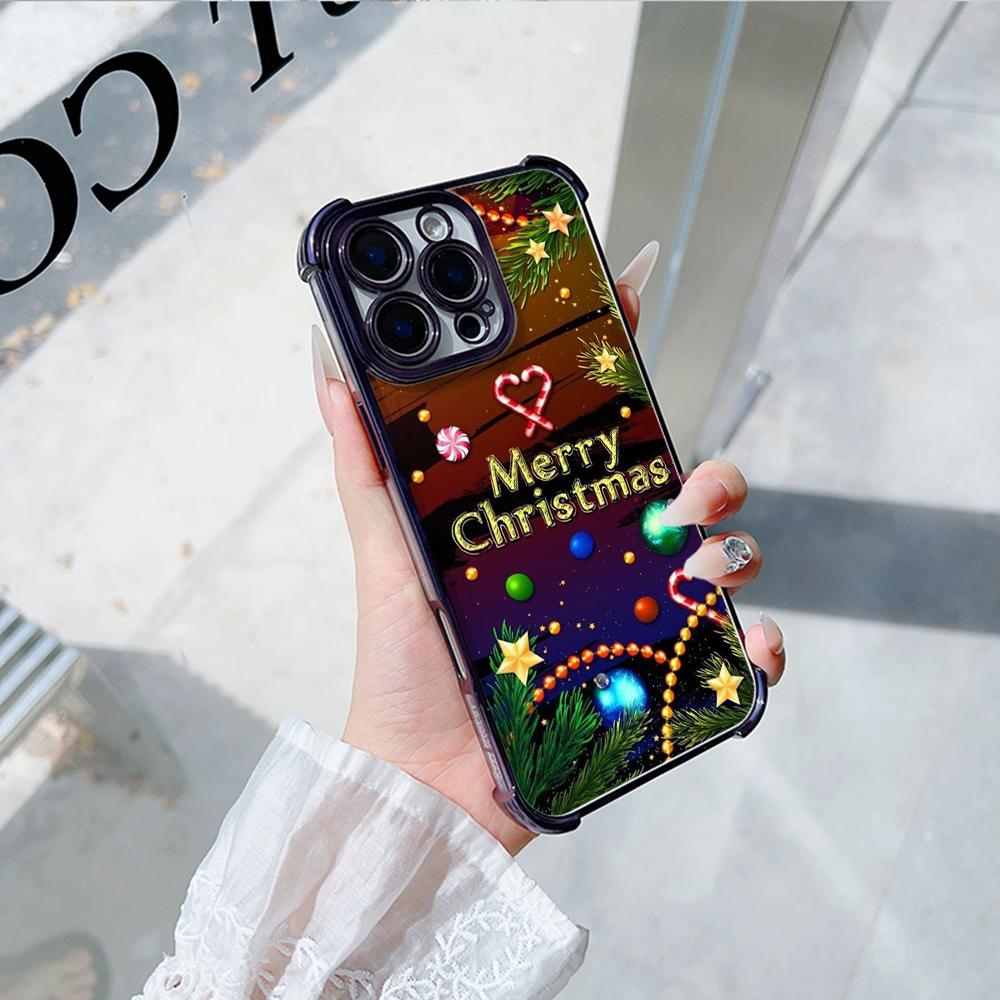 Ae119 Merry Christmas Santa art design Electroplated TPU Phone Cases for iPhone 16 15 13 11 Pro Max 14 XR Infinix Smart 8 Four Corner Protection Cover
