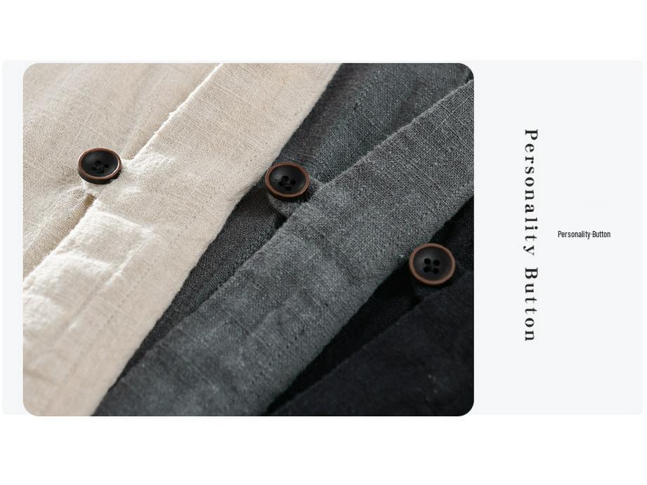 Men's Ramie Linen Stand Collar Shirt - Spring/Summer Casual, Loose Fit, National Style