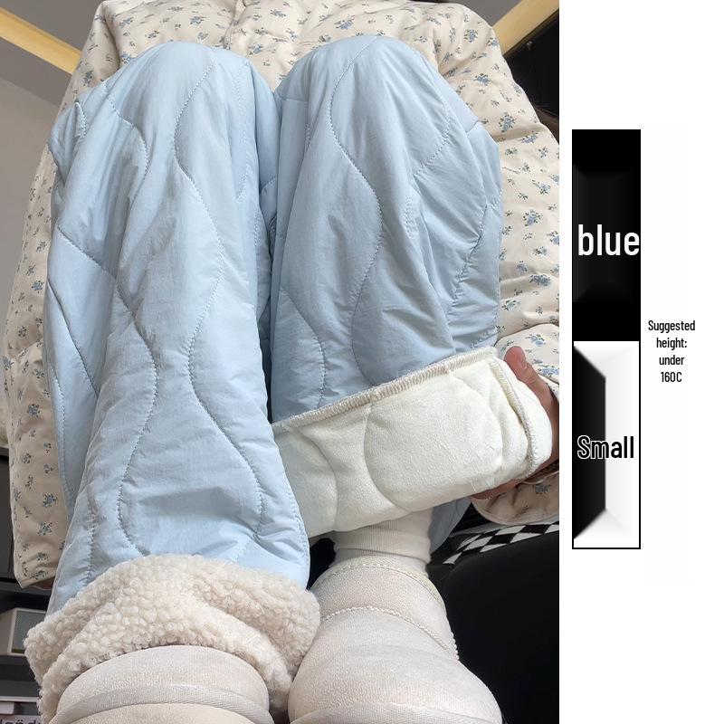 Women's Blue Northeast Fleece-lined Wide-leg Cotton Pants for Autumn/Winter - Windproof, Coldproof Ski Wear