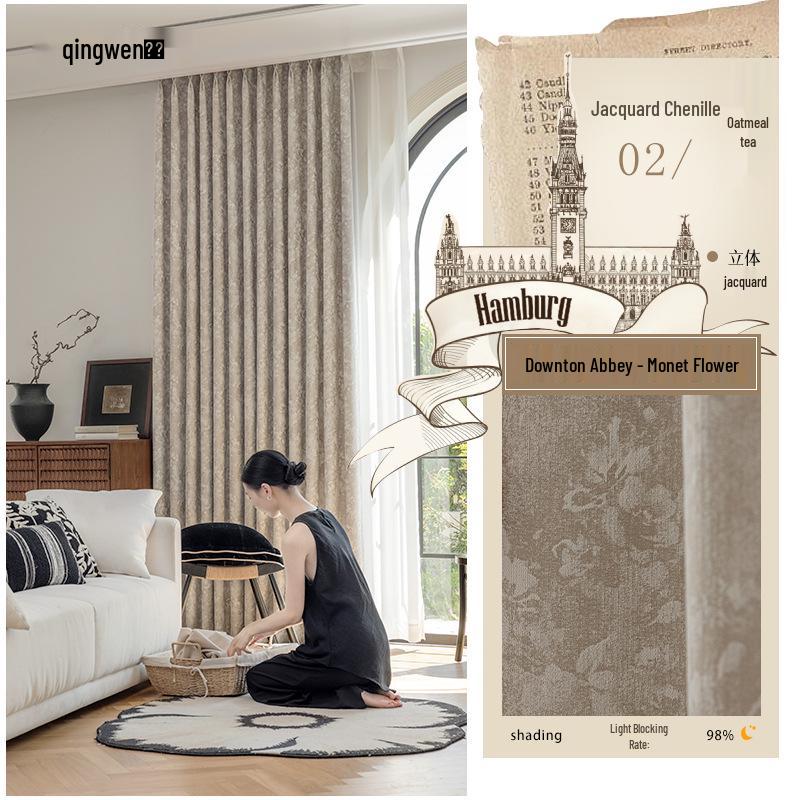 Xiaohongshu Downton Abbey Chenille Jacquard Floral Curtains for Living Room/Bedroom