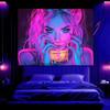 BlissYard Blacklight Tapestry Bedroom Cool Cute Girl Anime Wall Tapestry Aesthetic UV Reactive Purple Tapestries Glow In The Dark Art Wall Hanging