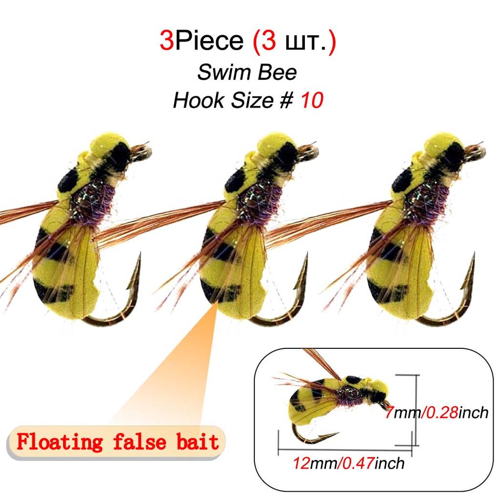 1/3Pcs Artificial Floating False Bee Lure Bait Fishing For Trout/Bass Flies Fishing Lure Bait