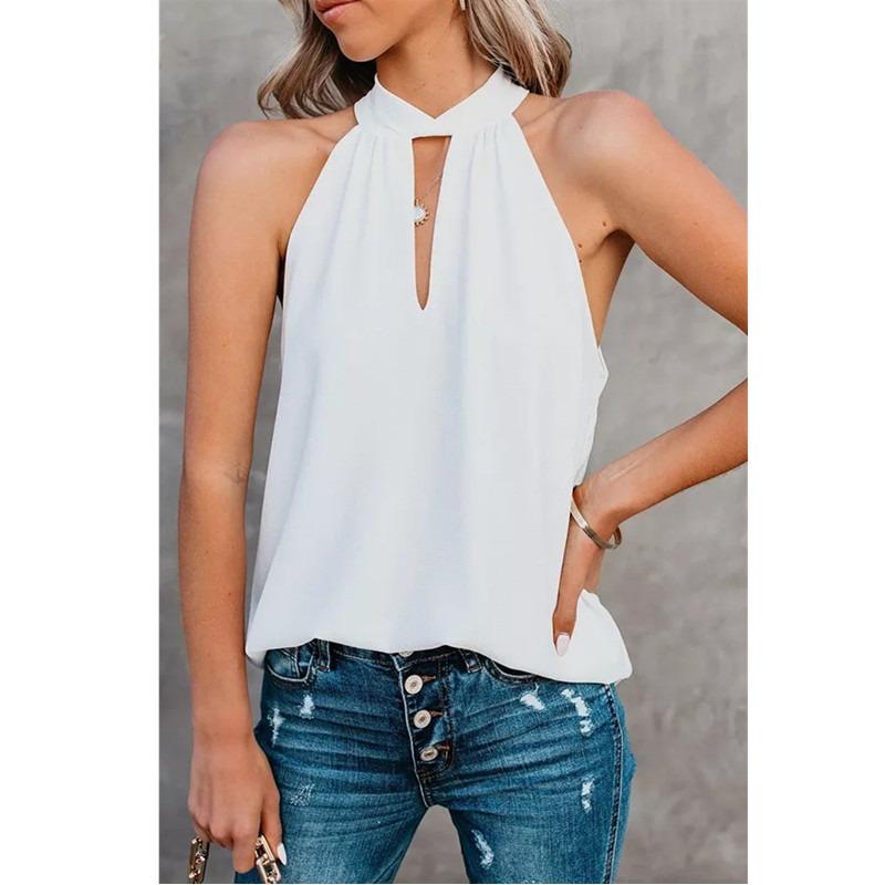 Summer New Solid Color Sleeveless Strappy Round Neck Top Women's Vest