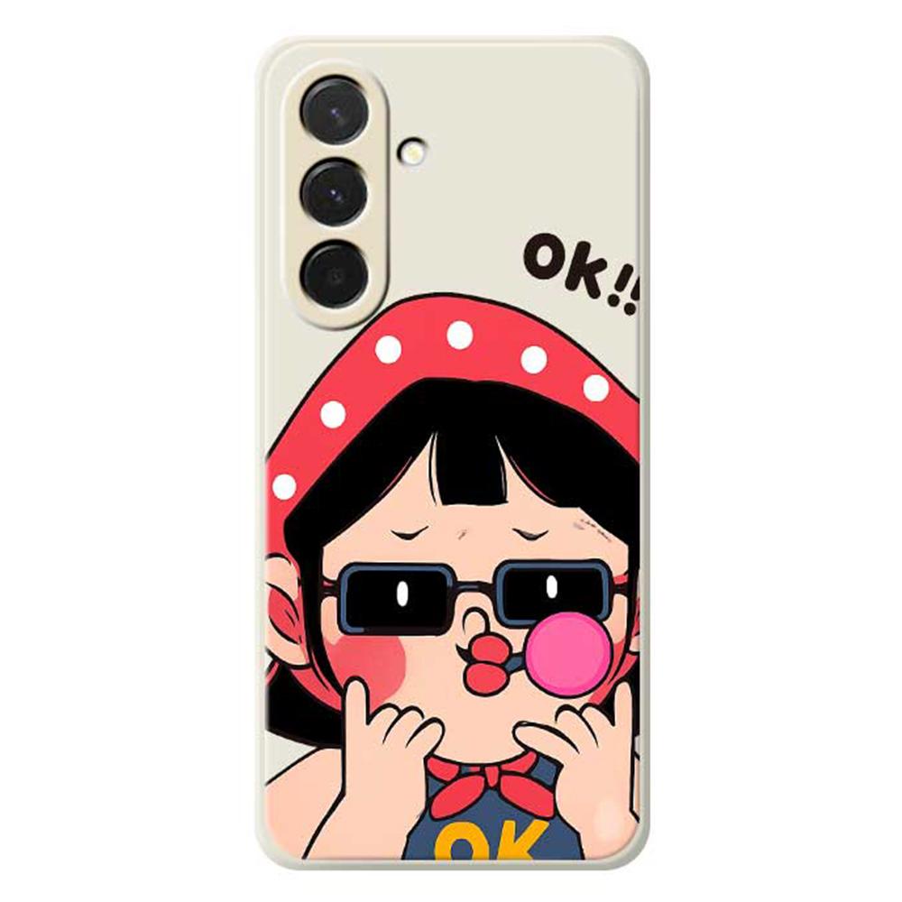 

For Samsung Galaxy A36 5G Case Cute Kid Pattern Printing Straight Edge TPU Phone Back Cover Beige