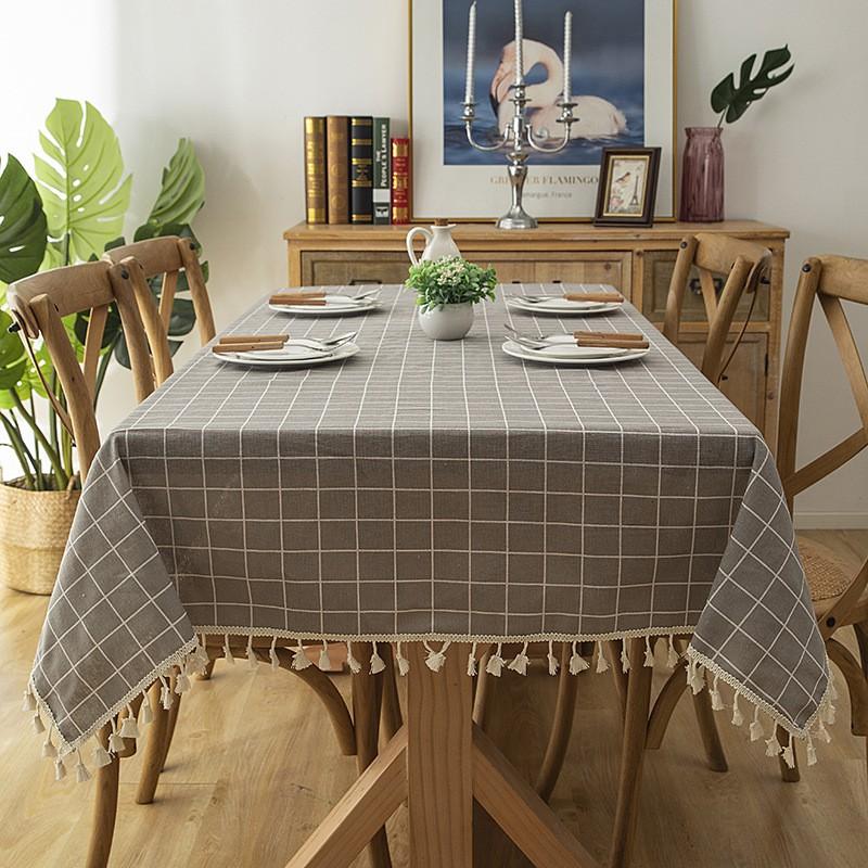 Modern Simple Tablecloth Cotton Lattice Tassel Home Dining Table Coffee Cover