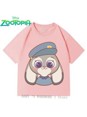 Fashionable Cute Cotton Short Sleeve Shirts with Disney Zootopia Cartoon Boys Girls