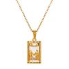 Stainless Steel Geometric Pendant Necklace With Zircon Inlay Tarot Card Charm O-Link Chain Women Men Hypoallergenic Layered