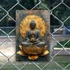 D Flat Metal Sign Vintage Buddha Meditating On Lotus Flower Golden Halo Zen Wall Art Home Decor