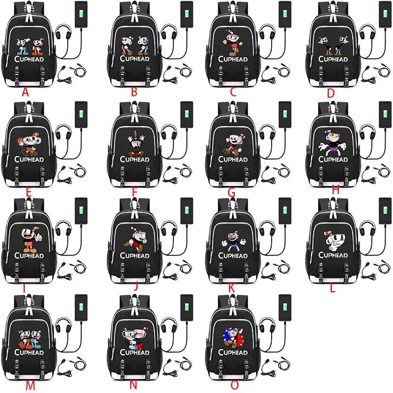 Stilvoller Cuphead Rucksack mit USB-Ladeanschluss für Kinder und Jungen für den Schulgebrauch