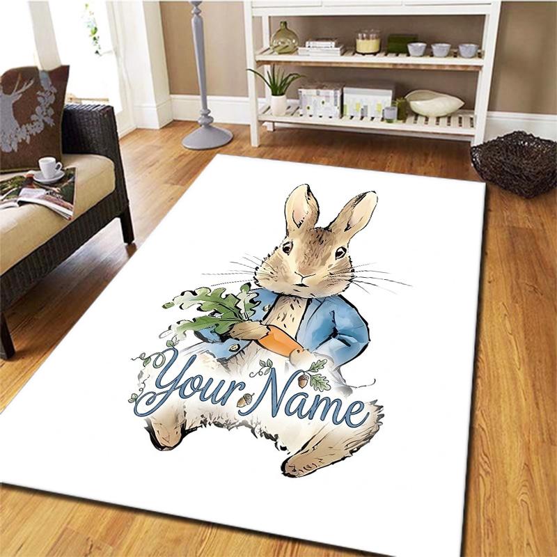Peter Rabbit Adventure Custom Name Carpet Rug For Living Room Bedroom Home Sofa Decoration Kids Play Nonslip Floor Mat