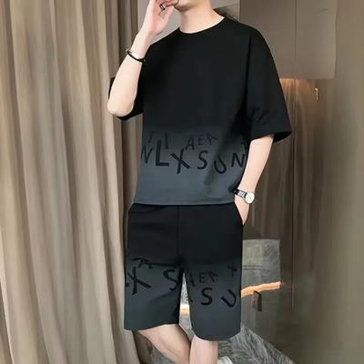 2Pcs Outfits For Men Casual Short Sleeve T-shirt And Drawstring Shorts Set For Summer Men's Clothing Loungewear Vacation Workout