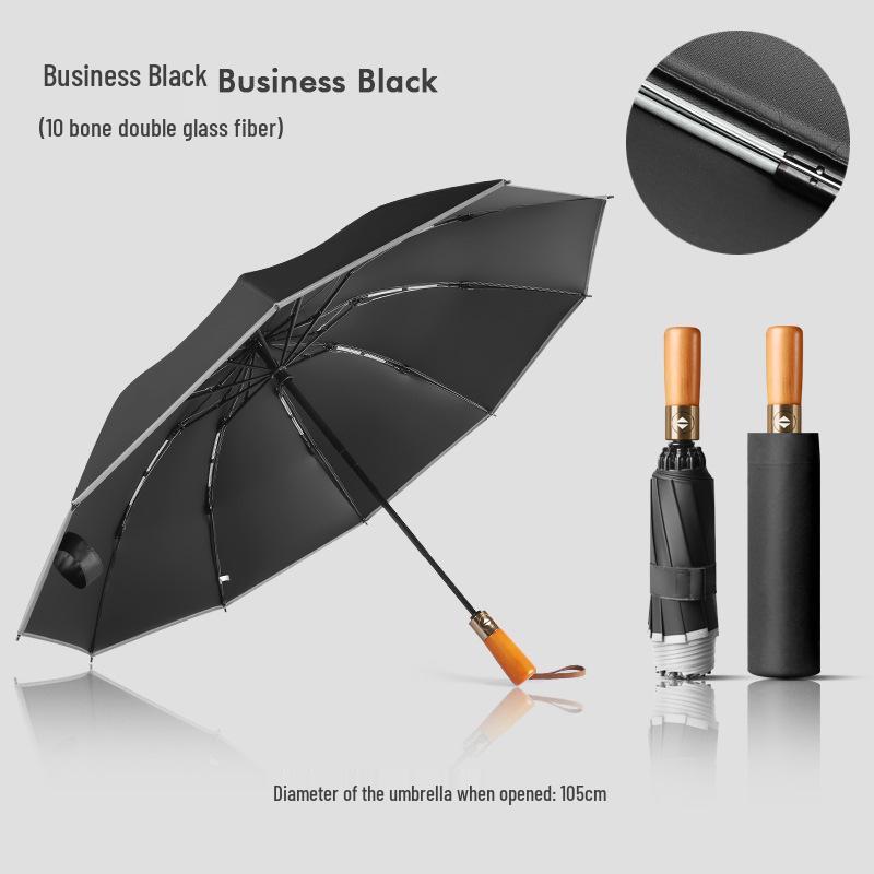Automatic Windproof Umbrella: UV Protection, Large Folding Design, Wooden Handle for Sun and Rain