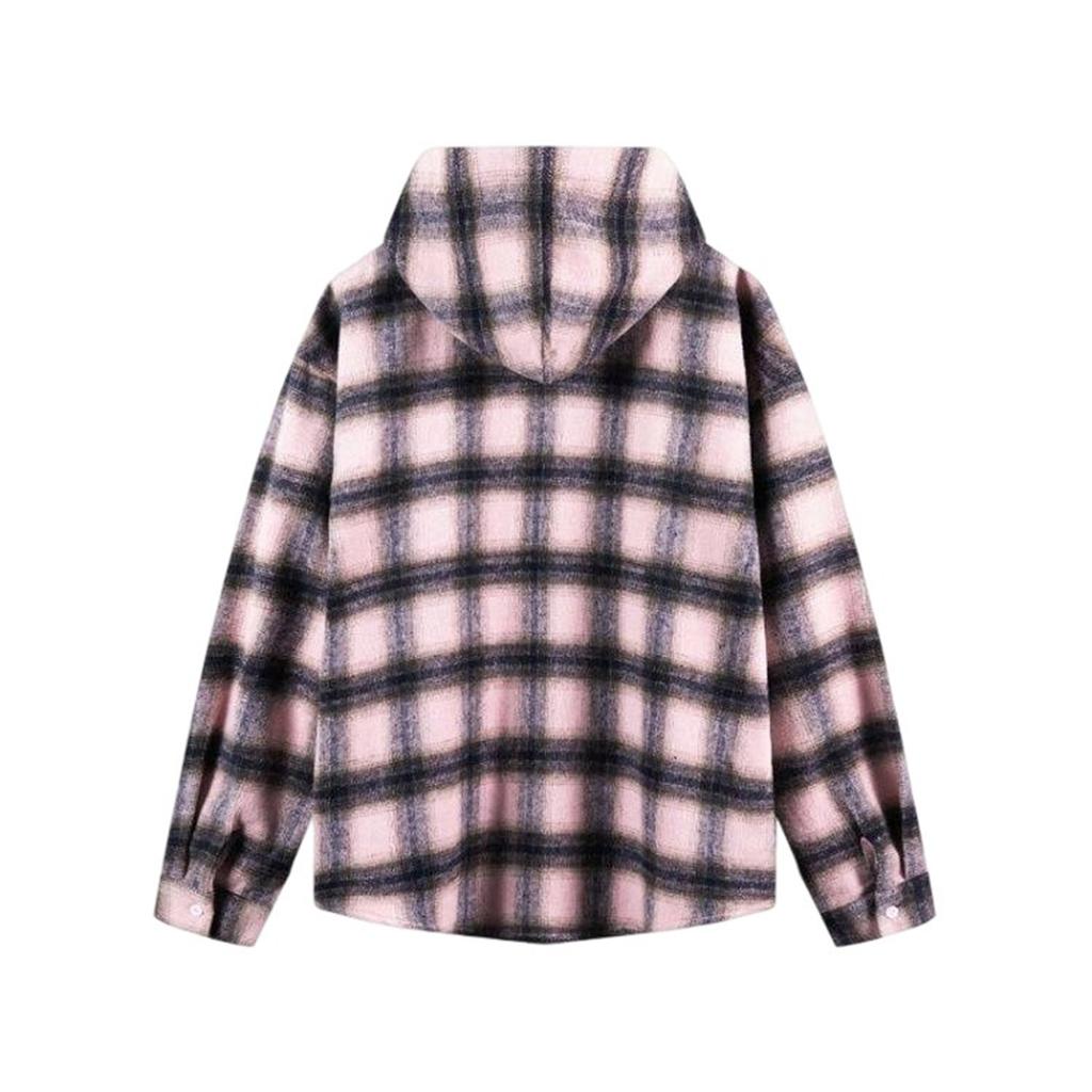 Men's Sports And Leisure Loose Checkered Hooded Shirt Jacket