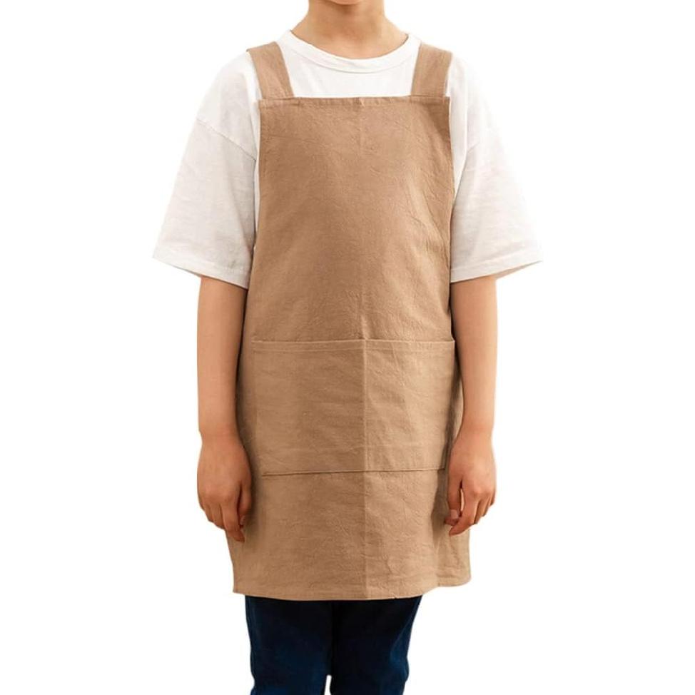 Kids Cotton Cross Back Aprons Children Chef Pure Child Apron with 2 Pockets for Baking Painting Cooking