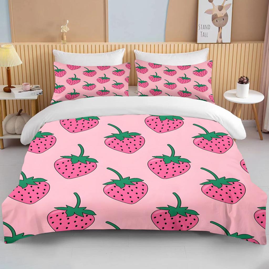 Sweet Strawberry Print Bedding Set Duvet Cover 1 Duvet Cover 2 Pillowcases Adult And Kids Bedding Set Luxury Queen Bedding Set