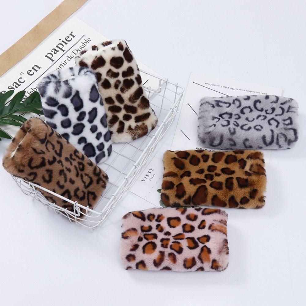 Touch Screen Half Finger Gloves Leopard Print Stylish Mittens Trend Faux Fur Gloves Outdoor Sports