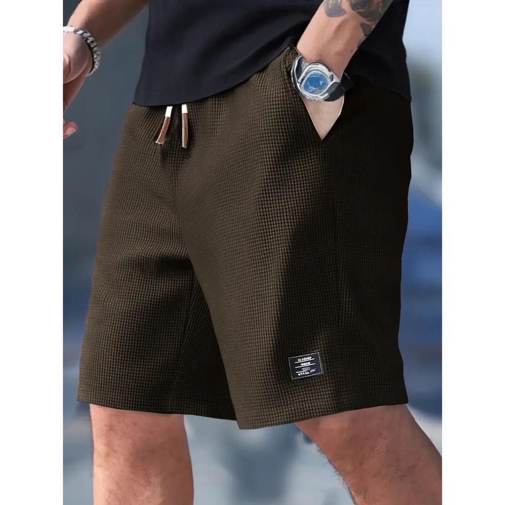 Herren Freizeithose mit Struktur und Kordelzug, Leichtes Polyestergewebe, Taschen für Freizeitkleidung, Strand oder Outdoor-Aktivitäten, Alltagshose