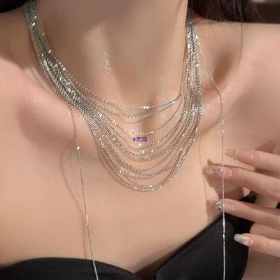 Women's 2025 Light Luxury Multi-Layer Tassel Choker Necklace - Stylish Party Clavicle Accessory for Students
