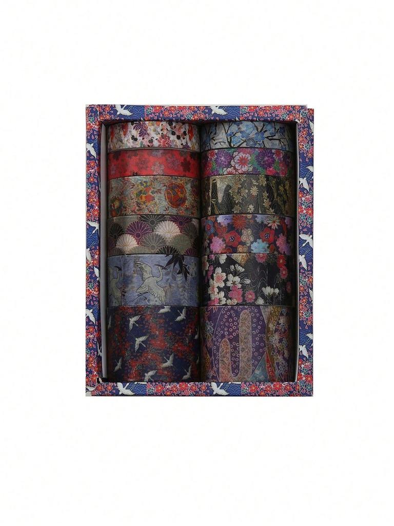 12 rolls/box Retro Landscape Washi Tape Creative Floral Mountain Crane Design Sticker Rolls Scrapbook Gift Wrapping