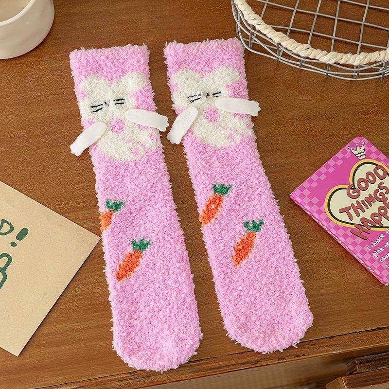 Baby Socks Cartoon Animal Cute Sweet Mid Tube Socks Winter Thick Soft Comfortable Girls Boys Coral Fleece Floor Socks