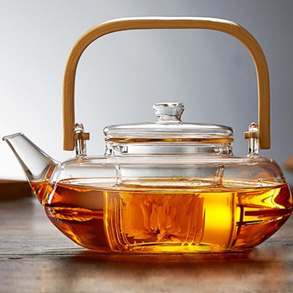 Resistant Borosilicate Glass Teapot With Removable Infuser Hand Blown Clear Kettle Stovetop