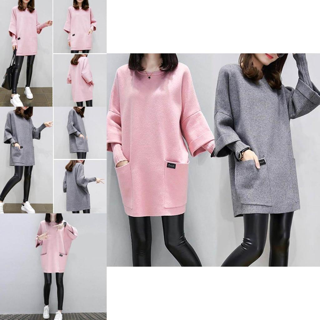 Neck Round Women Long Sleeve Solid Patchwork Hoodie Loose Sweatshirt Pocket