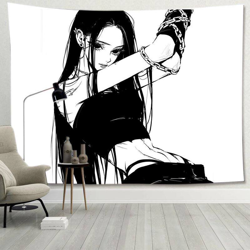Simple Black White Beauty Tapestry Minimalist Wall Hanging for Anime Room Dorm Bedroom Headboard Decor
