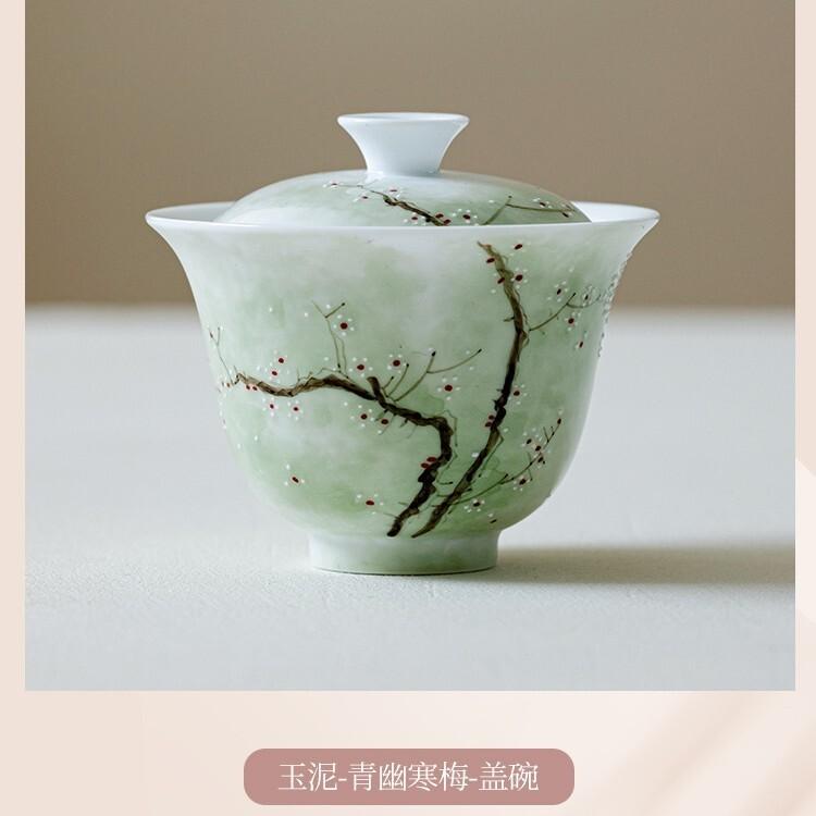 

120ml Jade Mud Hand-painted Plum Blossoms Gaiwan Boutique Tea Tureen Tea Bowl With Lid Kit Tea Maker Cover Bowl Cha Collection