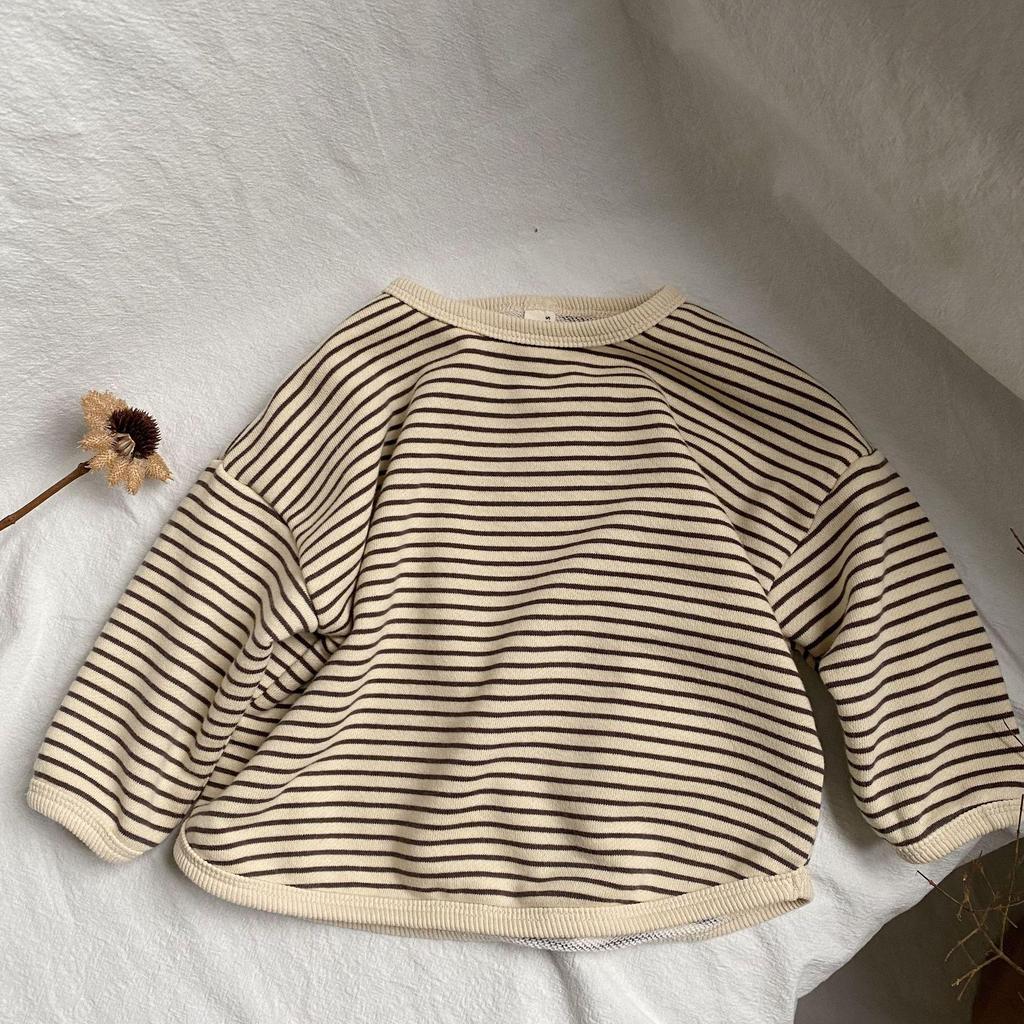 Korean Style Kids' Unisex Striped Trim Hoodie - Loose Fit Long Sleeve Pullover