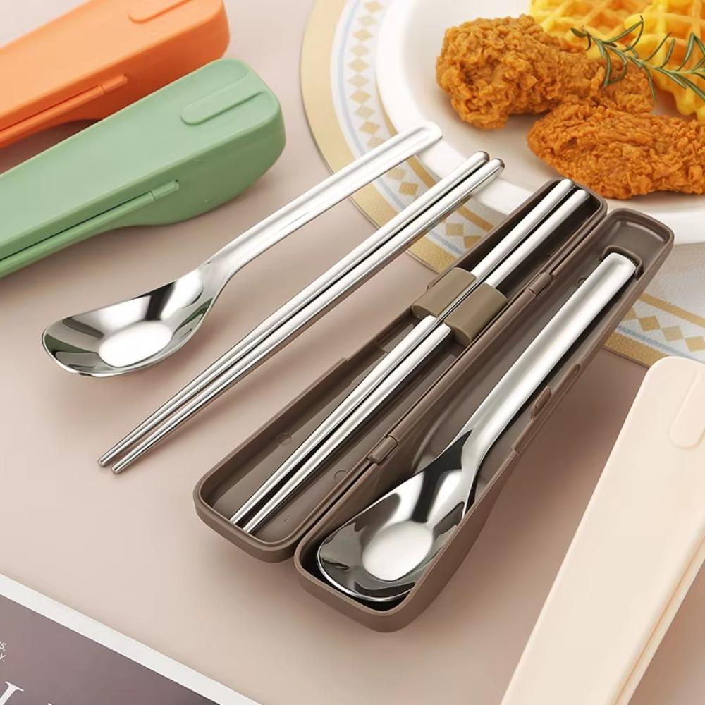 2Pcs/Set with Buckle Travel Cutlery Set with Storage Box Spoon Chopsticks Set  Outdoor