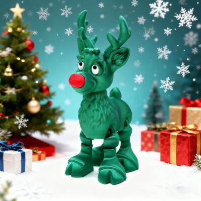 Red-Nosed Reindeer Figurine Articulated Christmas Reindeer Ornament Collectible Reindeer with Flexible Joints Festive Centerpiece Holiday Gift