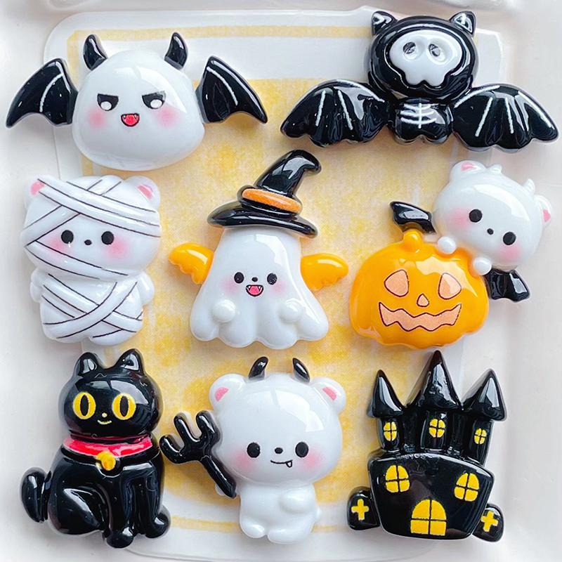 Cute Little Ghost Dark Demon Animals Resin Halloween Keychain For Women Keyring Bag Charm Pendant Car Key Accessories
