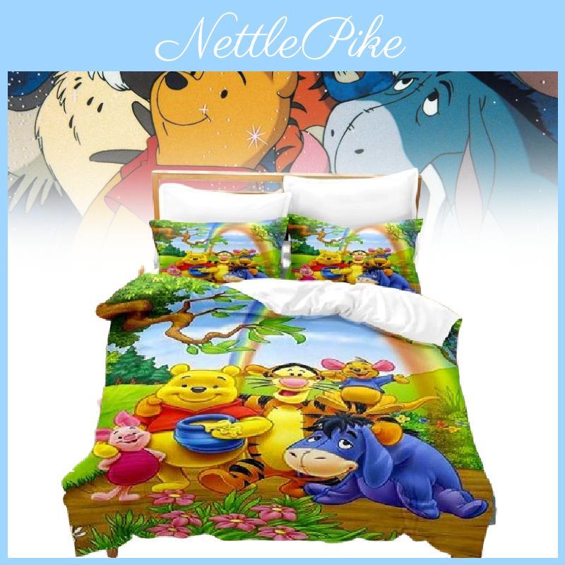 Winnie The Pooh Pattern Threepiece Bedding Set With Active Dyeing Technology For Bedroom Use