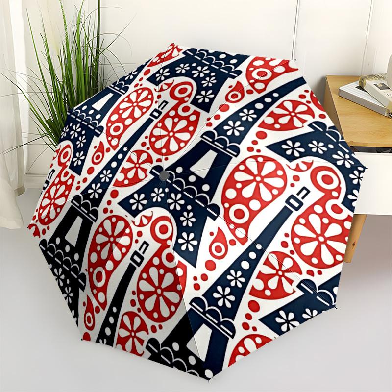 1pc Eiffel Tower Pattern Automatic Folding Umbrella - 8-Rib Automatic Open/Close, Large Canopy Birthday Festival Gift Yy251217122