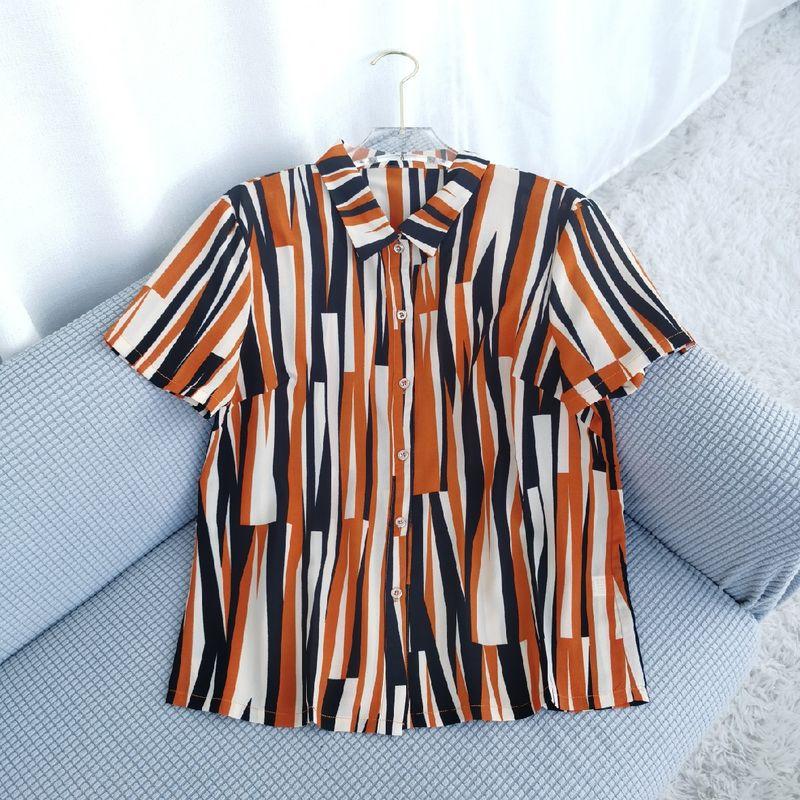 

Special Offer Mom Summer Clothes Half Sleeve Silk Shirt for Middle-Aged and Elderly Women Western Style Shirt Tops Orange 2XL