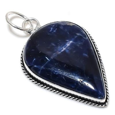 Natural Sodalite Gemstone Handmade 925 Sterling Silver Pendant 2.48" F5b51