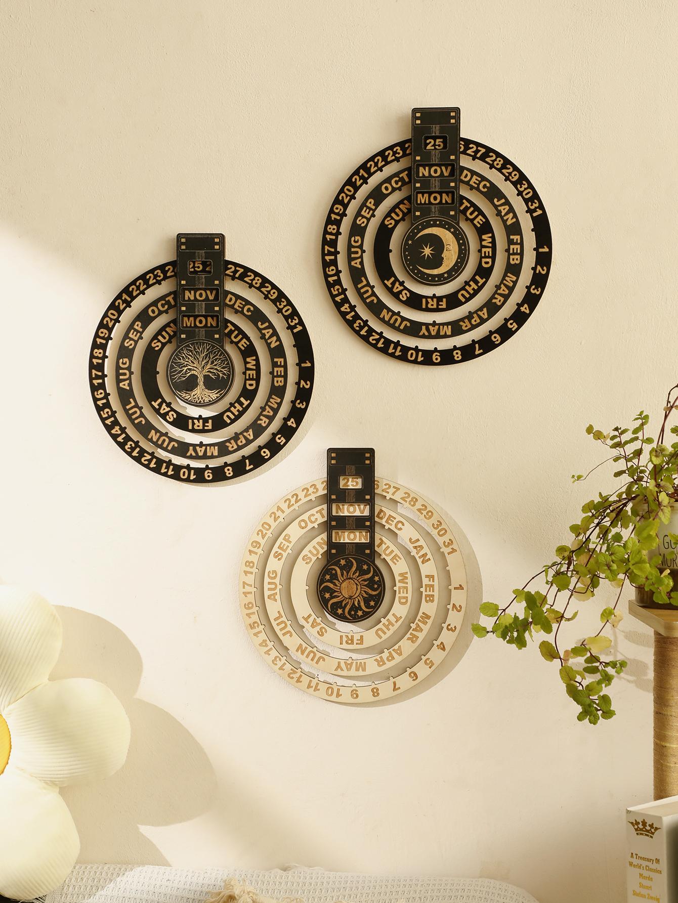 

Wooden Perpetual Calendar Ramadan Home Decor Creative Wall Hanging Circular Rotating Calendar Room Decoration Accessories Gift