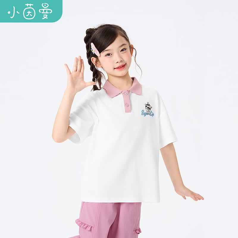 Xiaoyinman Girls  Color-Block Polo T-Shirt 160 грязно-белый