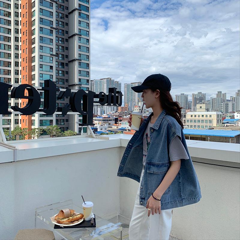 Vestă din denim pentru femei în stil coreean - Toamnă, croială slim, casual Harajuku, modă universală