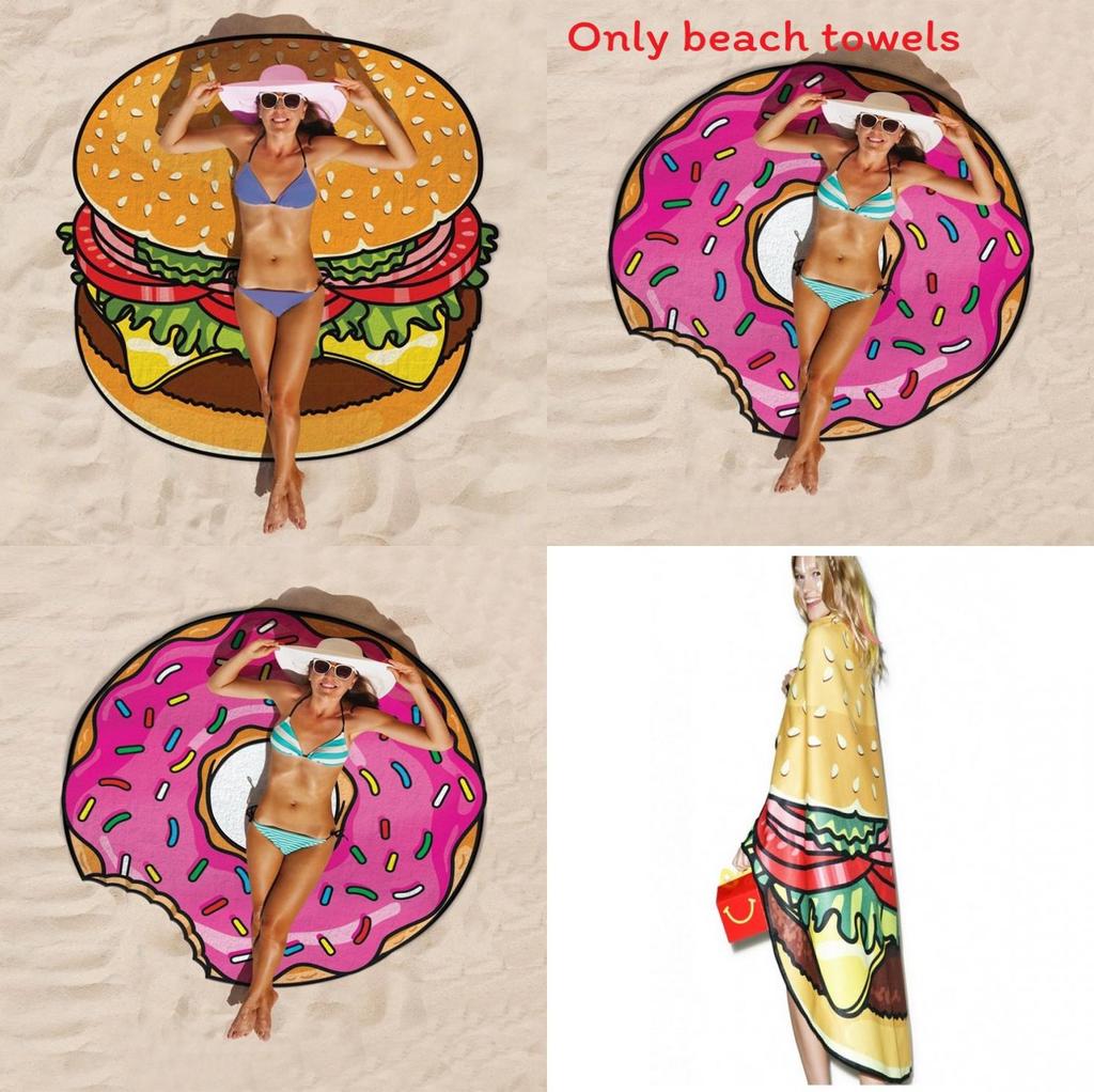 Hamburger Donuts Pizza Design Strandtuch für Kinder und Erwachsene aus Polyesterstoff für Pool und Strand