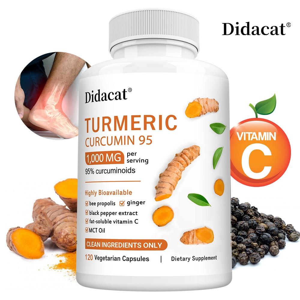 Didacat Turmeric Curcumin 95 Capsules, 1000mg, with Ginger, Black Pepper, 120 Caps