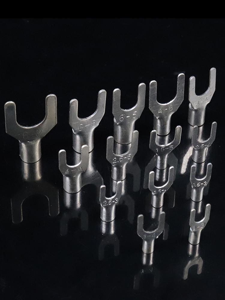 UT1.5/2.5/4-3/5/6/8 Fork Cold Crimp Terminal, Silver-Plated U & Y-shaped Copper Wire Lug