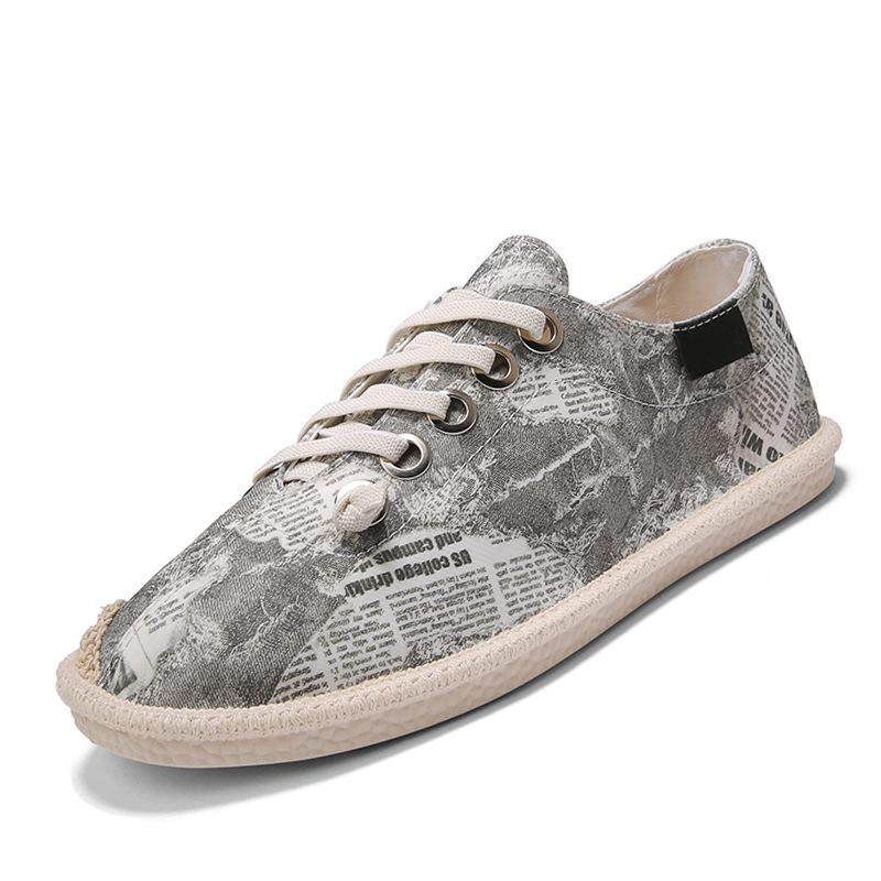 Mens Canvas Graffiti Shoes Hemp Insole Unisex Cloth Espadrilles Male Denim Loafers Slip on Cartoon Fisherman Easy Wear Plimsolls
