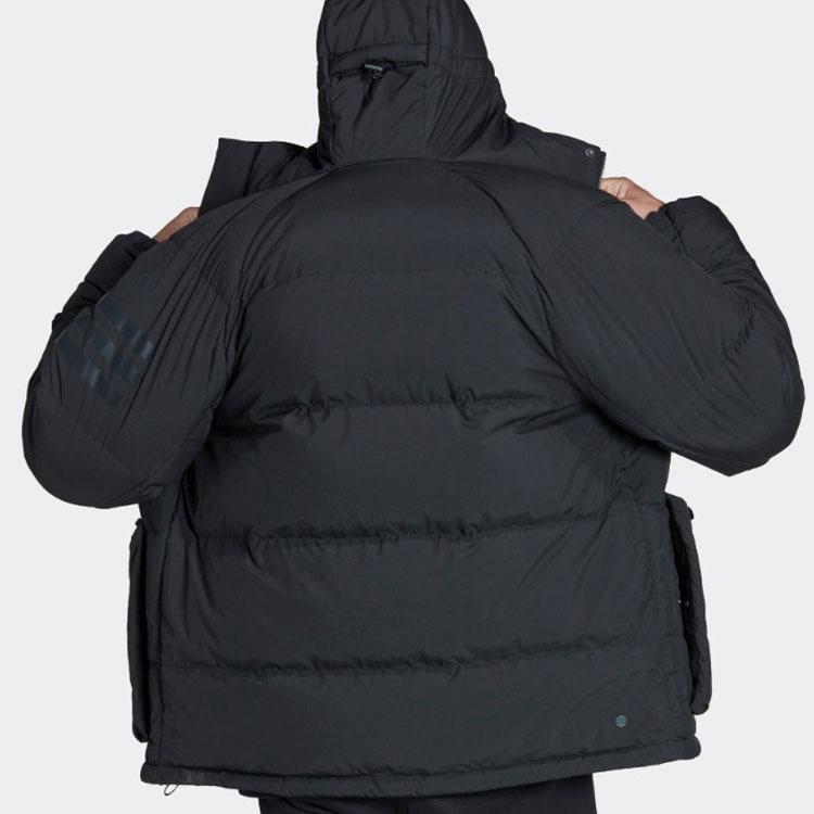 Adidas Solid Color Casual Logo Print Hooded Down Jacket Men Outerwear Black HG8581