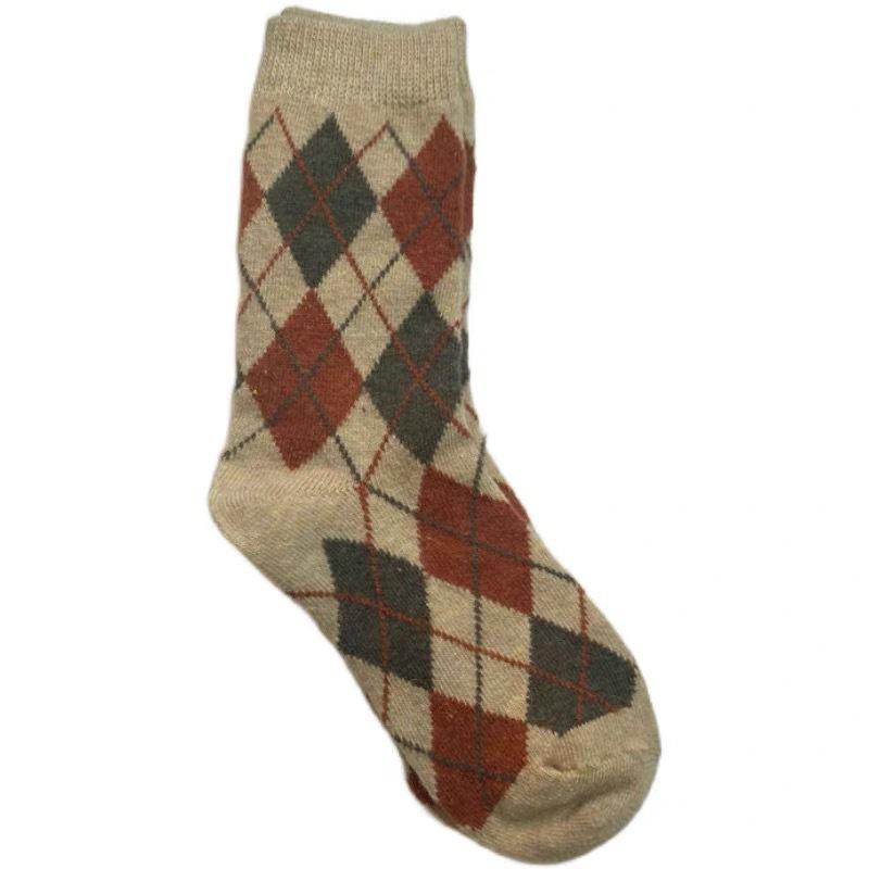 Socks Medium Tube Socks Thickened Warm Wool Socks Rhombus Retro Stacking Socks Comfortable Cotton Socks