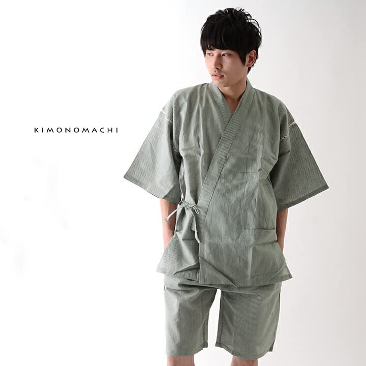 Kimonomachi Original Jinbei Šedé pruhované bavlněné prádlo Jinbei Velikost L Denní dárek Dárek do salonku Velká velikost [KIMONOMACHI] [Kjótský pánský otec's